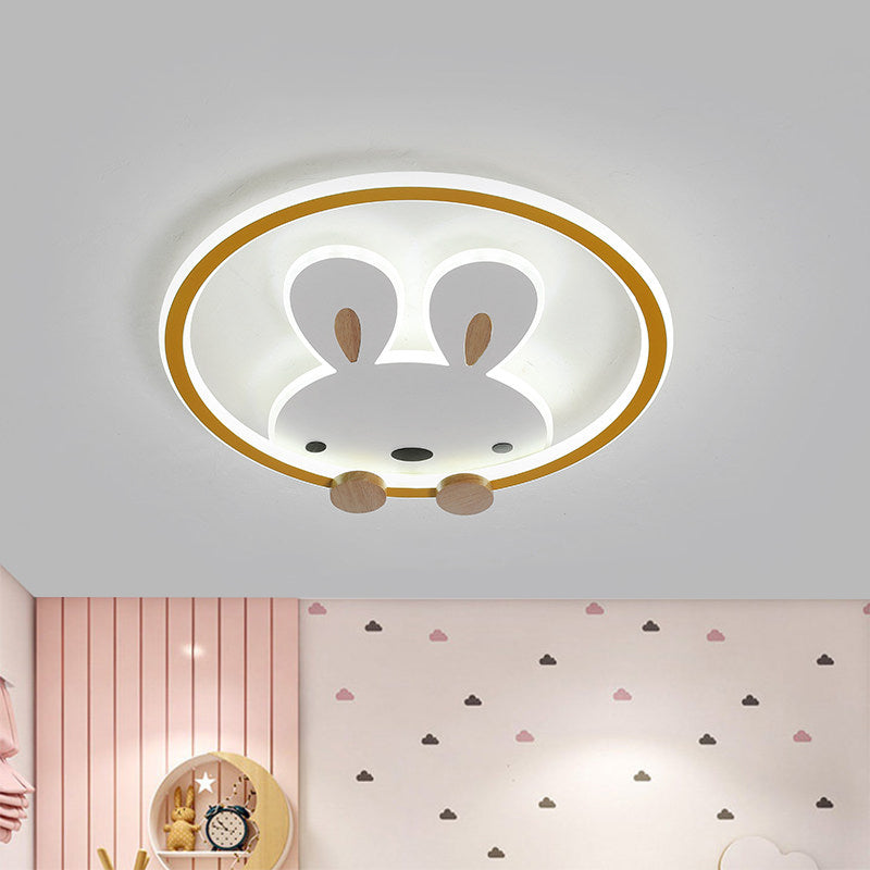 Pink/Yellow/Blue Round Flush Light Fixture Simple LED Metallic Flush Ceiling Light with Rabbit Pattern Yellow Clearhalo 'Ceiling Lights' 'Close To Ceiling Lights' 'Close to ceiling' 'Flush mount' Lighting' 1637333