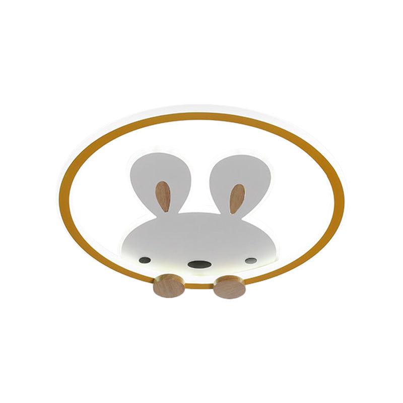 Pink/Yellow/Blue Round Flush Light Fixture Simple LED Metallic Flush Ceiling Light with Rabbit Pattern Clearhalo 'Ceiling Lights' 'Close To Ceiling Lights' 'Close to ceiling' 'Flush mount' Lighting' 1637336