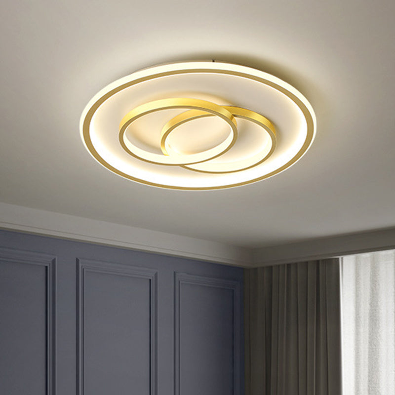 Metallic Crossed Ring Ceiling Fixture Contemporary Black/Gold LED Flush Mount Lighting in Warm/White Light, 16.5"/20.5" W Gold Clearhalo 'Ceiling Lights' 'Close To Ceiling Lights' 'Close to ceiling' 'Flush mount' Lighting' 1637357