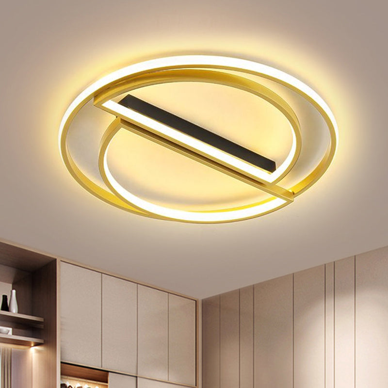 Black/Gold Integrated Circle Flush Lamp Simplicity LED Metal Ceiling Mounted Fixture in Warm/White Light, 16.5"/20.5" Wide Gold Clearhalo 'Ceiling Lights' 'Close To Ceiling Lights' 'Close to ceiling' 'Flush mount' Lighting' 1637366