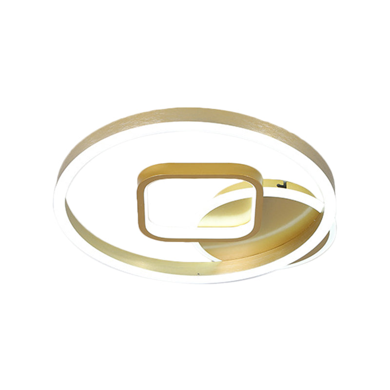 Metal Hoop and Square Ceiling Flush Minimalism 18"/22" Wide LED Gold Flush Mount Fixture, Warm/White Light Clearhalo 'Ceiling Lights' 'Close To Ceiling Lights' 'Close to ceiling' 'Flush mount' Lighting' 1637373
