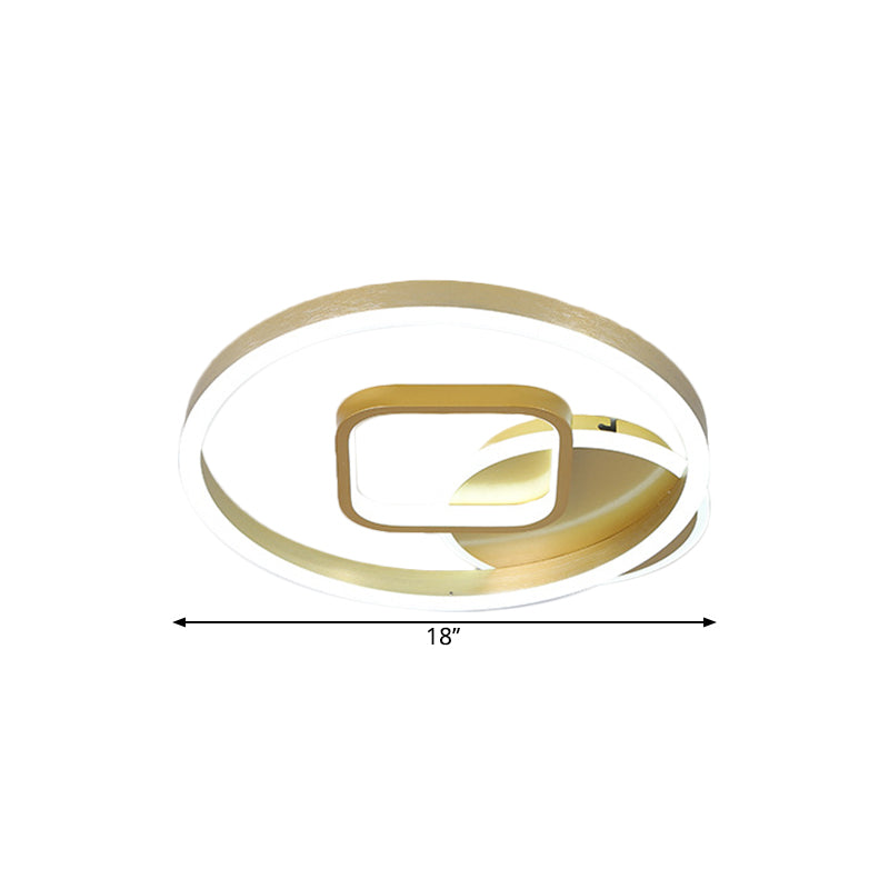 Metal Hoop and Square Ceiling Flush Minimalism 18"/22" Wide LED Gold Flush Mount Fixture, Warm/White Light Clearhalo 'Ceiling Lights' 'Close To Ceiling Lights' 'Close to ceiling' 'Flush mount' Lighting' 1637374