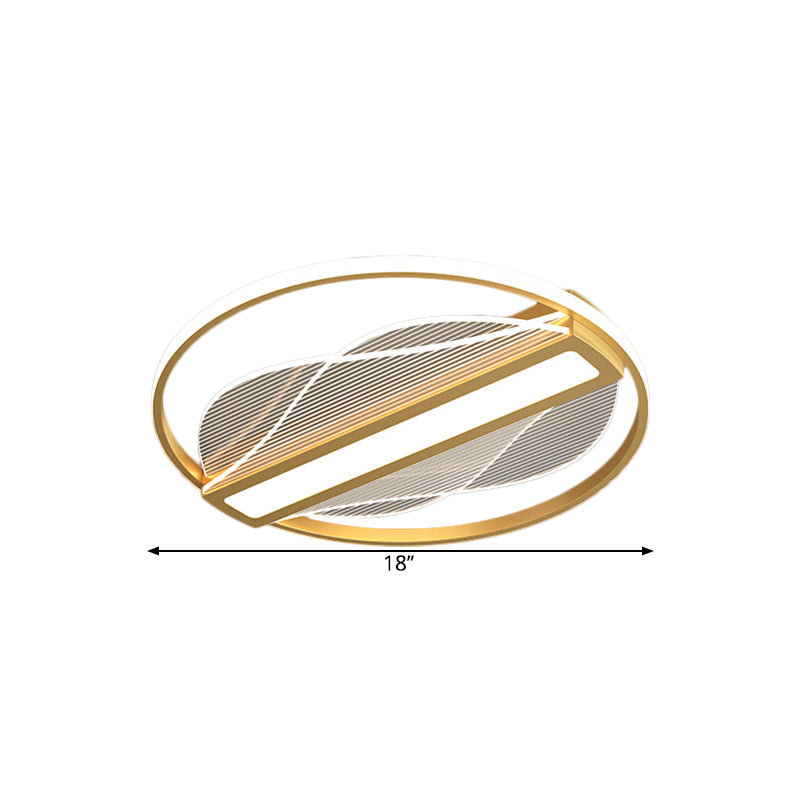 Circular Flush Mount Fixture Modernist Metallic 18"/21.5" Wide LED Gold Ceiling Lighting with Inner Bar Design in Warm/White Light Clearhalo 'Ceiling Lights' 'Close To Ceiling Lights' 'Close to ceiling' 'Flush mount' Lighting' 1637379