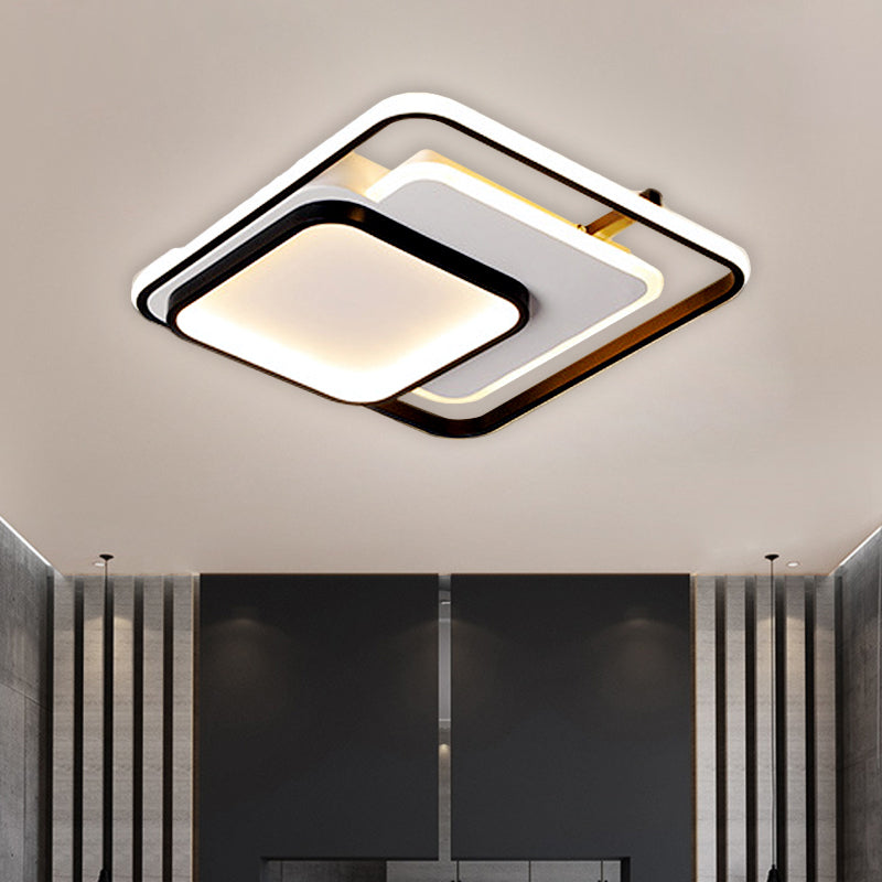 Metal Rectangle/Square Ceiling Flush Simplicity LED Black Flush Mount in Warm/White Light, 16.5"/20.5"/33.5" Wide Clearhalo 'Ceiling Lights' 'Close To Ceiling Lights' 'Close to ceiling' 'Flush mount' Lighting' 1637409
