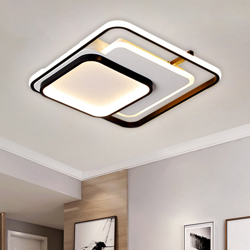 Metal Rectangle/Square Ceiling Flush Simplicity LED Black Flush Mount in Warm/White Light, 16.5"/20.5"/33.5" Wide Clearhalo 'Ceiling Lights' 'Close To Ceiling Lights' 'Close to ceiling' 'Flush mount' Lighting' 1637410