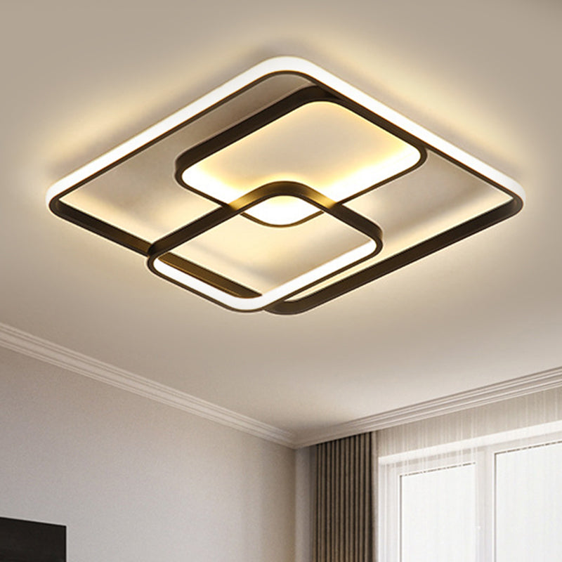 Metal Square and Rectangle Ceiling Lamp Contemporary 16.5"/20.5" W LED Black Flush Mount Lighting, Warm/White Light Black Clearhalo 'Ceiling Lights' 'Close To Ceiling Lights' 'Close to ceiling' 'Flush mount' Lighting' 1637433