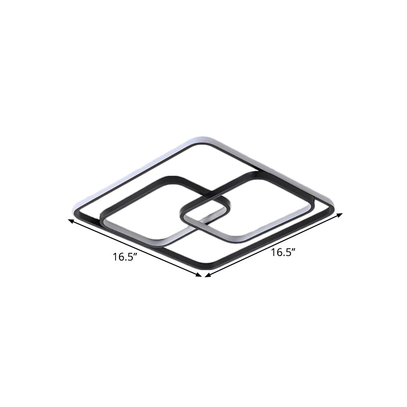 Metal Square and Rectangle Ceiling Lamp Contemporary 16.5"/20.5" W LED Black Flush Mount Lighting, Warm/White Light Clearhalo 'Ceiling Lights' 'Close To Ceiling Lights' 'Close to ceiling' 'Flush mount' Lighting' 1637436