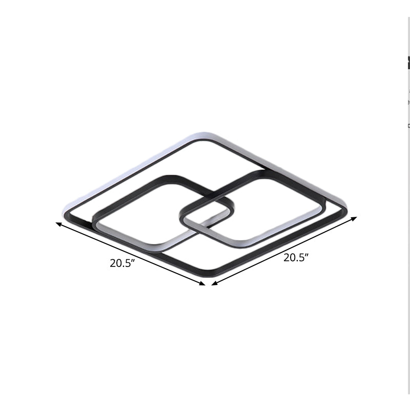 Metal Square and Rectangle Ceiling Lamp Contemporary 16.5"/20.5" W LED Black Flush Mount Lighting, Warm/White Light Clearhalo 'Ceiling Lights' 'Close To Ceiling Lights' 'Close to ceiling' 'Flush mount' Lighting' 1637437
