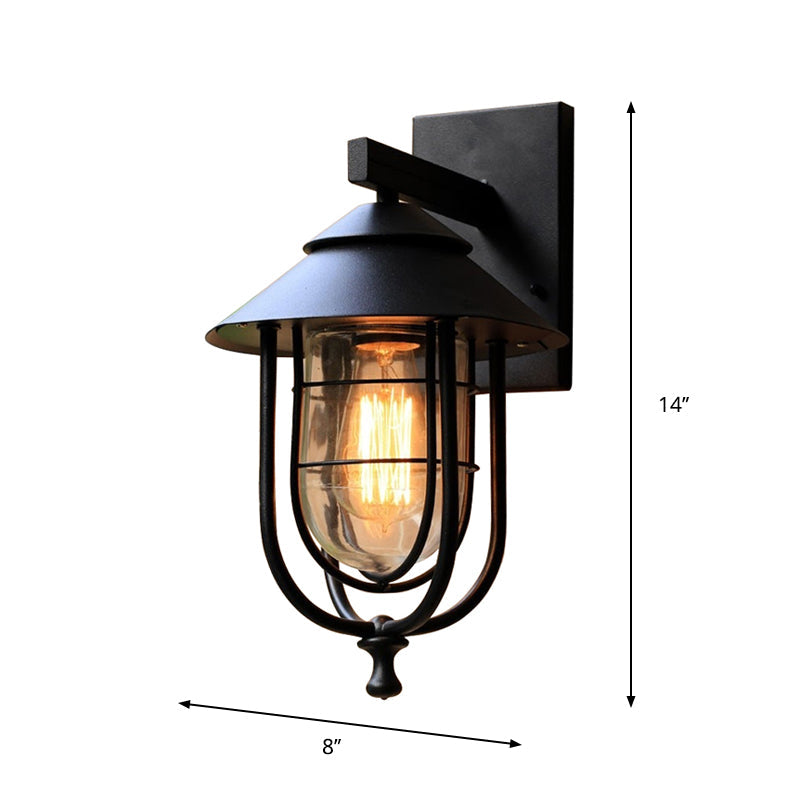 Lantern-Like Balcony Wall Sconce Warehouse Metal 1 Head Weathered Copper/Black Wall Lighting Fixture with Oval Clear Glass Shade Clearhalo 'Art deco wall lights' 'Cast Iron' 'Glass' 'Industrial wall lights' 'Industrial' 'Middle century wall lights' 'Modern' 'Rustic wall lights' 'Tiffany' 'Traditional wall lights' 'Wall Lamps & Sconces' 'Wall Lights' Lighting' 1637458