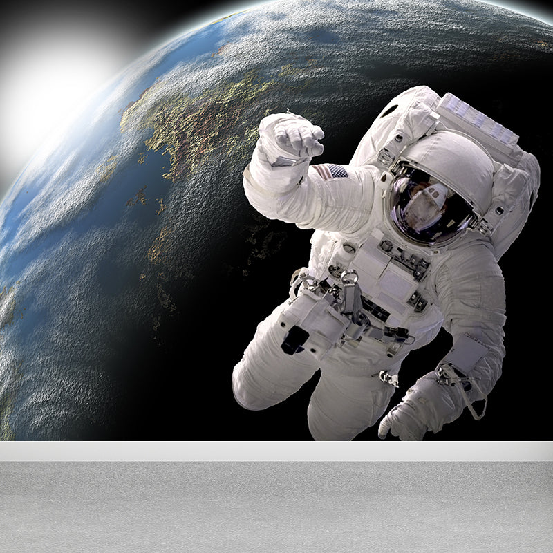Non-Woven Decorative Wall Mural Sci-Fi Astronaut and Milky Way View Wall Covering Blue Clearhalo 'Wall Decor' 'Wall Mural' 1637508