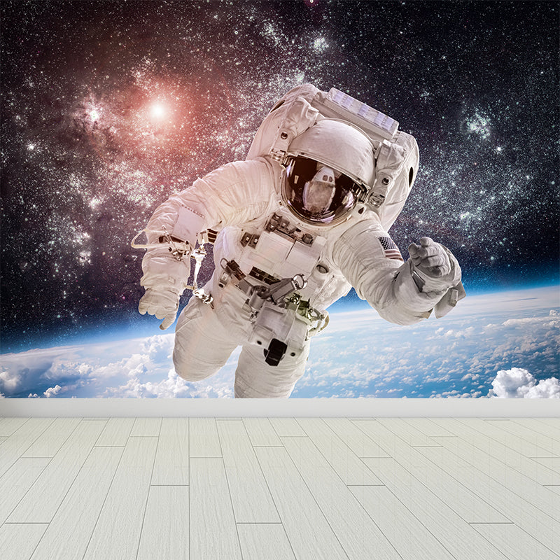Futuristic Astronaut Mural Non-Woven Texture Stain-Proof Black Wall Art for Bedroom Blue Clearhalo 'Wall Decor' 'Wall Mural' 1637518