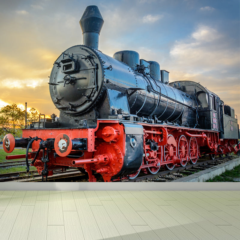 Light Color Train Mural Wallpaper Vehicle Industrial Stain Resistant Wall Covering Clearhalo 'Wall Decor' 'Wall Mural' 1637635