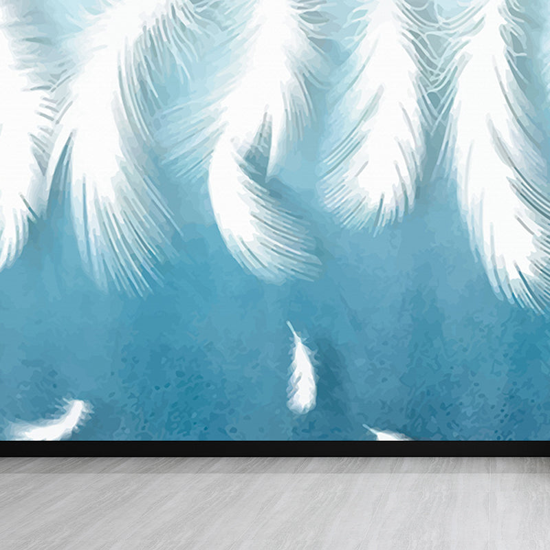Feather Mural Wallpaper Pastel Color Contemporary Wall Covering for Girls Bedroom Clearhalo 'Wall Decor' 'Wall Mural' 1638149