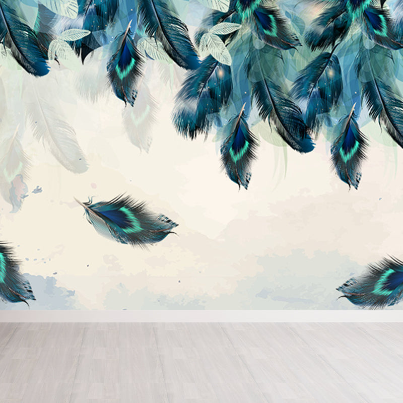 Feather Mural Wallpaper Pastel Color Contemporary Wall Covering for Girls Bedroom Clearhalo 'Wall Decor' 'Wall Mural' 1638164