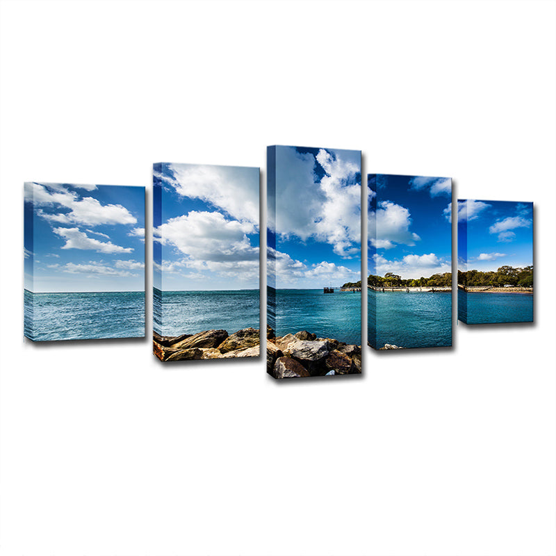 Tropics Brook Island Seascape Canvas Blue Multi-Piece Wall Art for Bedroom Clearhalo 'Art Gallery' 'Canvas Art' 'Coastal Art Gallery' 'Nautical' Arts' 1638453