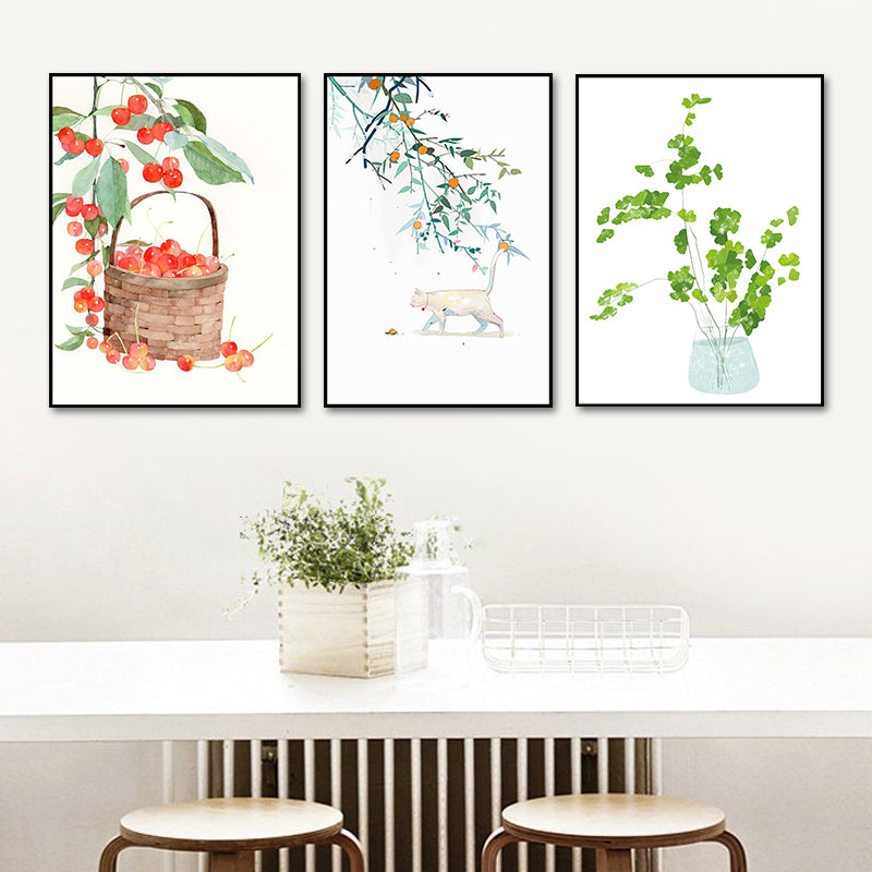 Farmhouse Plant Painting Canvas Print White Textured Wall Art Decor for Dining Room White One Set Clearhalo 'Art Gallery' 'Canvas Art' 'Country Art Gallery' 'French Country' 'Rustic' Arts' 1638569