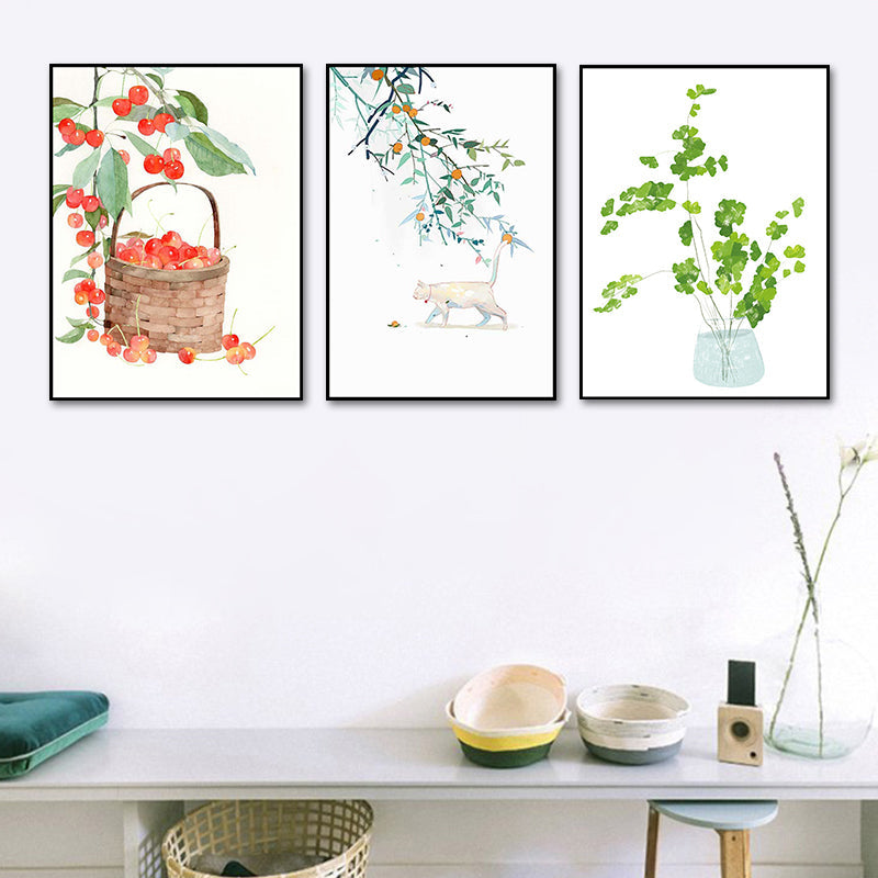 Farmhouse Plant Painting Canvas Print White Textured Wall Art Decor for Dining Room Clearhalo 'Art Gallery' 'Canvas Art' 'Country Art Gallery' 'French Country' 'Rustic' Arts' 1638571