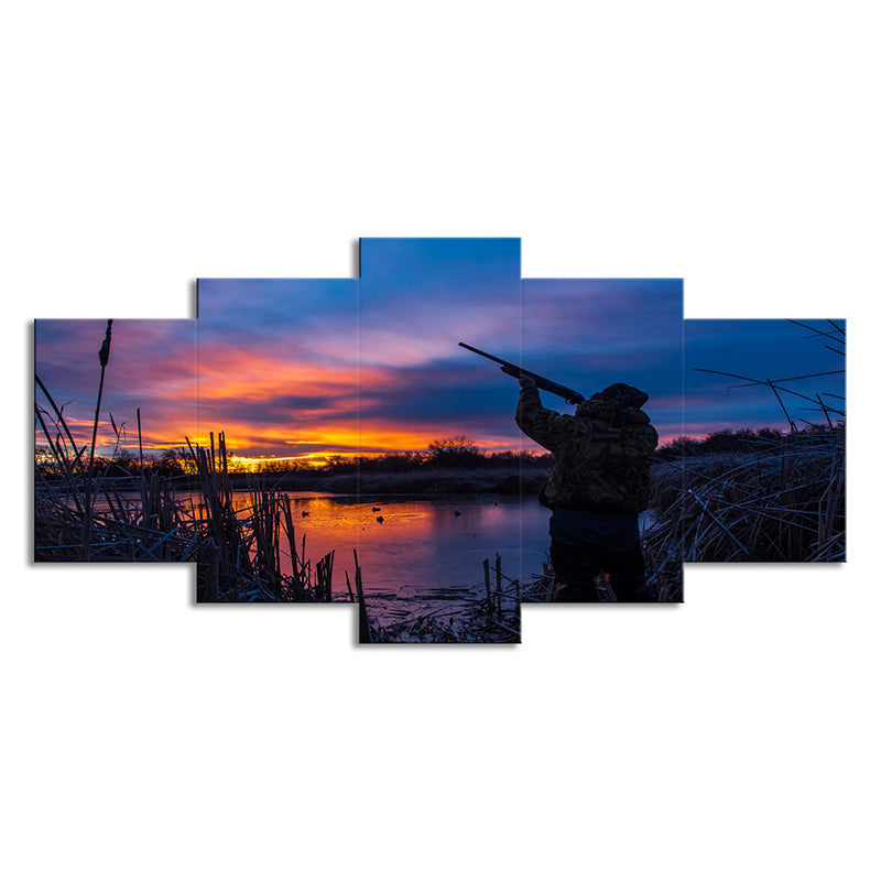 Hunting with Evening Glow Art Print Modernist Multi-Piece Sitting Room Wall Decor in Blue Clearhalo 'Art Gallery' 'Canvas Art' 'Contemporary Art Gallery' 'Modern' Arts' 1638888