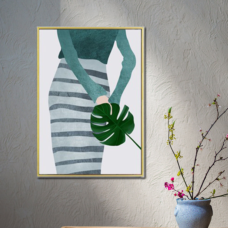 Minimalistic Fashion Girls Wall Art Pastel Color Textured Canvas for Living Room - Clearhalo - 'Arts' - 'Canvas Art' - 1638915
