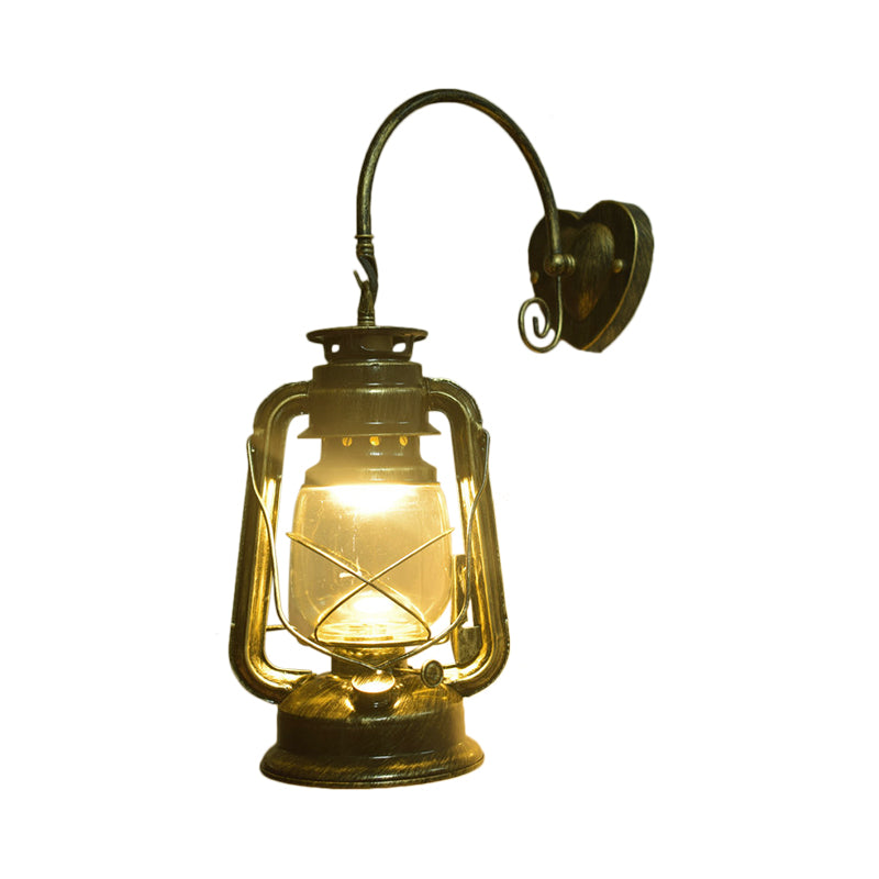 Coastal Lantern Wall Lighting Fixture 1 Bulb Clear Glass Sconce Light in Black/Bronze/Copper for Corridor Clearhalo 'Art deco wall lights' 'Cast Iron' 'Glass' 'Industrial wall lights' 'Industrial' 'Middle century wall lights' 'Modern' 'Rustic wall lights' 'Tiffany' 'Traditional wall lights' 'Wall Lamps & Sconces' 'Wall Lights' Lighting' 163899