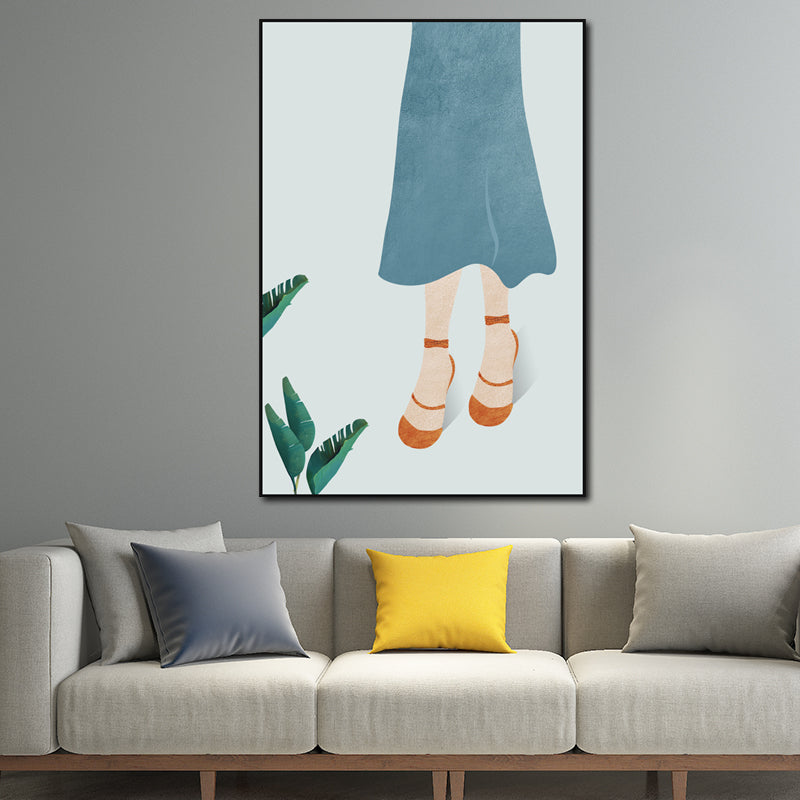 Yellow Nordic Style Canvas Art Woman Wearing Floppy Hat Wall Decor for Girls Bedroom