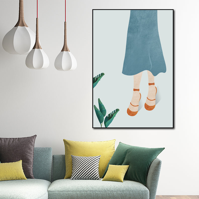 Yellow Nordic Style Canvas Art Woman Wearing Floppy Hat Wall Decor for Girls Bedroom