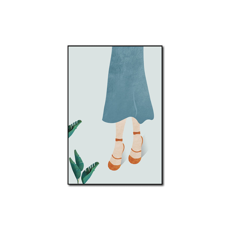 Yellow Nordic Style Canvas Art Woman Wearing Floppy Hat Wall Decor for Girls Bedroom