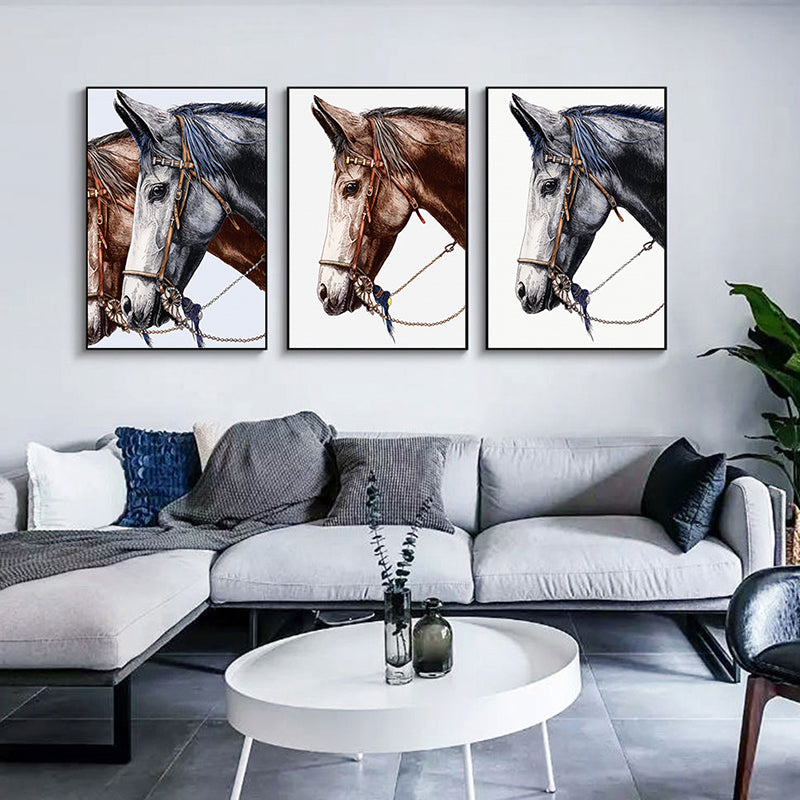 Farmhouse Steed Head Wall Art Print Brown Textured Canvas Painting for Living Room Clearhalo 'Art Gallery' 'Canvas Art' 'Country Art Gallery' 'French Country' 'Rustic' Arts' 1639535