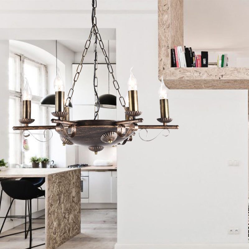 Candle Metal Chandeliers Antique Ceiling Pendant Fixture in Brass for Restaurant 6 Brass Clearhalo 'Ceiling Lights' 'Chandeliers' Lighting' options 163960_3b15971a-8bb0-4105-94da-467d7cb2ce80