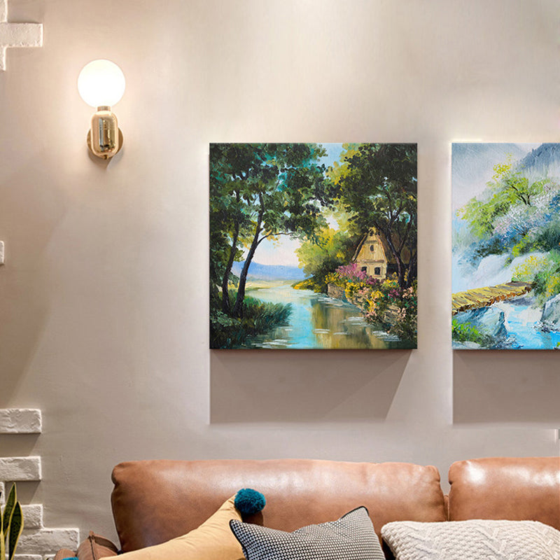 Rural Scenery Oil Painting Canvas Print Pastel Color Sitting Room Wall Art Green 8" x 8" Clearhalo 'Art Gallery' 'Canvas Art' 'Country Art Gallery' 'French Country' 'Rustic' Arts' 1639710