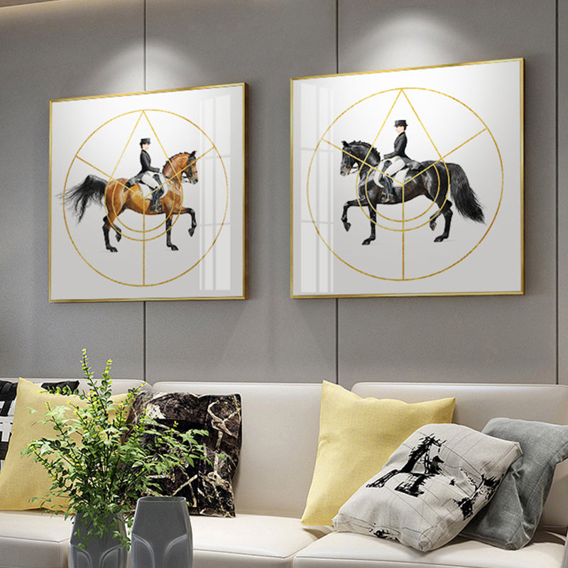 Woman Riding Horse Wall Art Decor Textured Surface Farmhouse Living Room Canvas Print Clearhalo 'Art Gallery' 'Canvas Art' 'Country Art Gallery' 'French Country' 'Rustic' Arts' 1639719