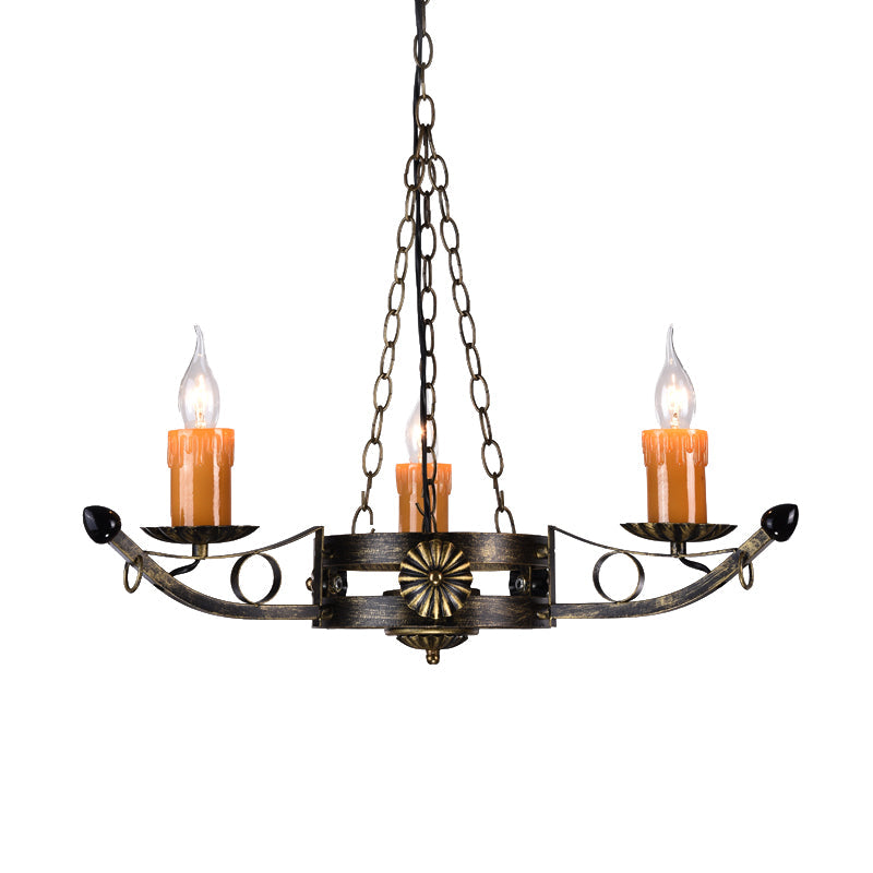 Three-head Antique Chandeliers Metal Candle Ceiling Pendant Light in Brass for Coffee Shop Clearhalo 'Ceiling Lights' 'Chandeliers' Lighting' options 164003