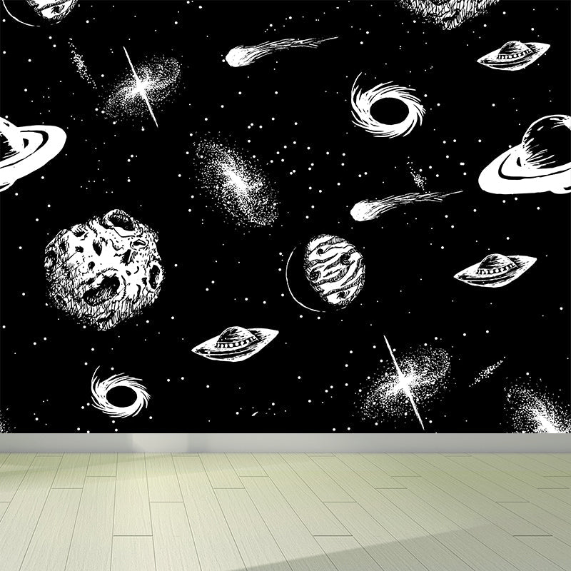 Mysterious Space Mural Decal Modern Decorative Living Room Wall Covering, Customed Size Black-White Clearhalo 'Wall Decor' 'Wall Mural' 1640360