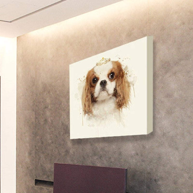 Kids Princess Beagle Art Print Yellow-Brown Puppy Dog Painting Wall Decor for Room Clearhalo 'Art Gallery' 'Canvas Art' 'Kids' Arts' 1640476
