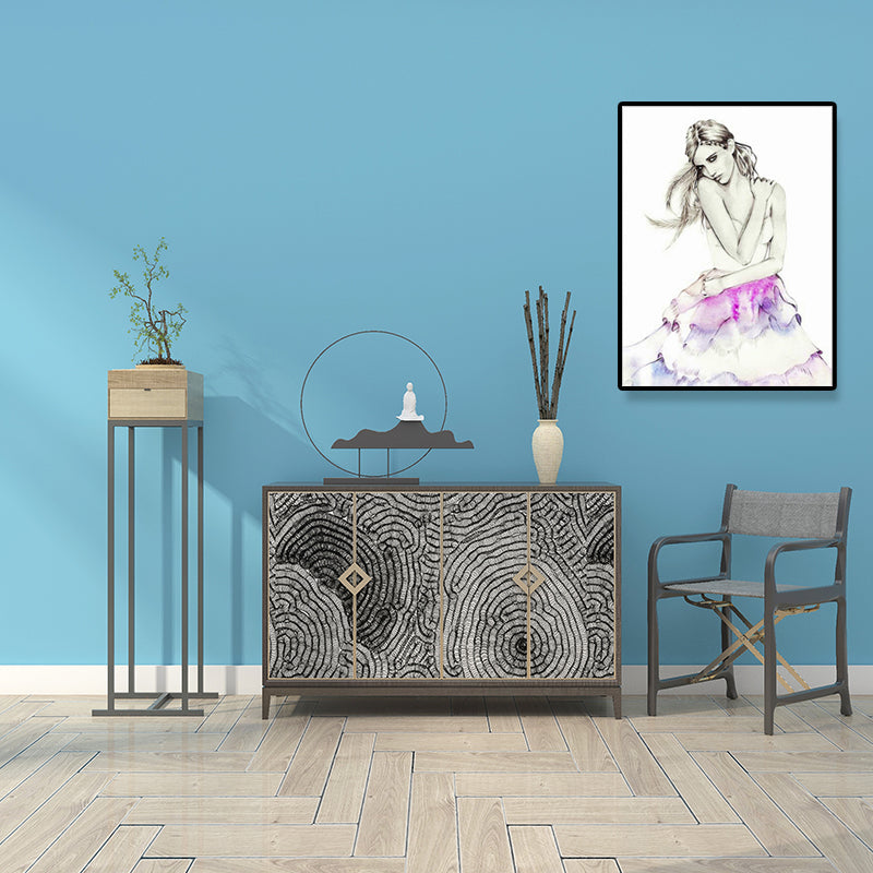 Minimalist Woman Face Wall Art Canvas Textured Pastel Color Painting for Girls Room Clearhalo 'Art Gallery' 'Canvas Art' 'Contemporary Art Gallery' 'Modern' Arts' 1640609