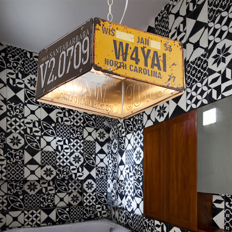 Metal Box Hanging Lamp Three-light Vintage Chandeliers in Black and Yellow for Bistro Black-Yellow Clearhalo 'Ceiling Lights' 'Chandeliers' Lighting' options 164065_abe8a8be-0821-4295-81d7-61876807ca79