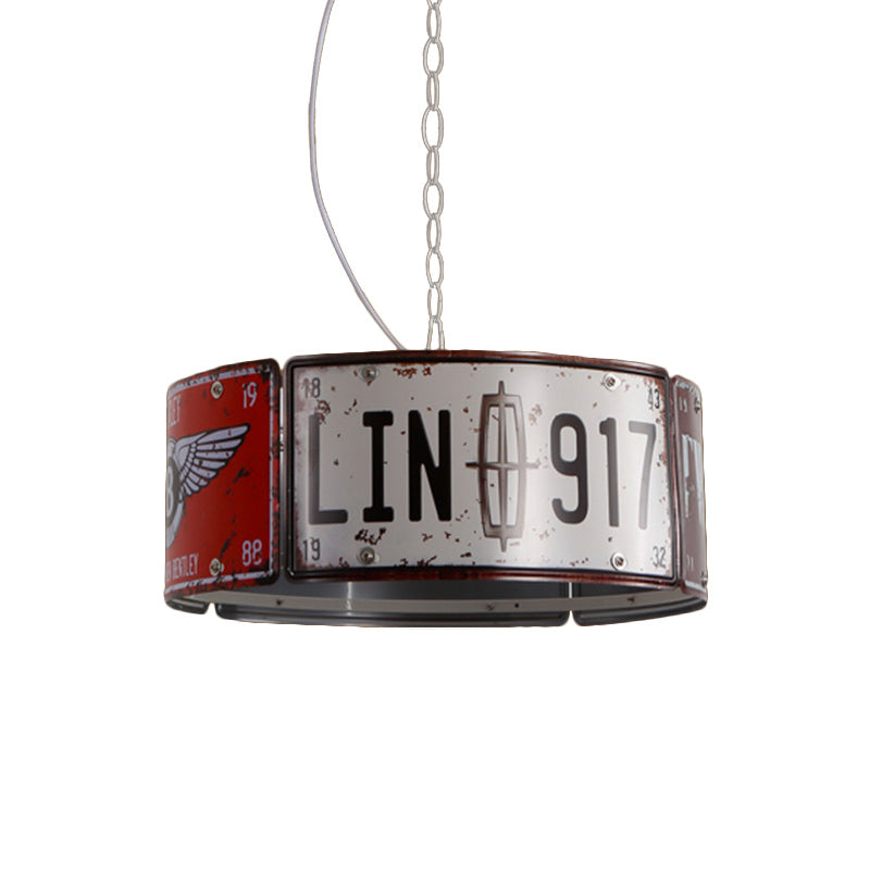 Round Cage Metal Suspension Light Three-head Retro Chandeliers in White and Red for Bar Clearhalo 'Ceiling Lights' 'Chandeliers' Lighting' options 164087