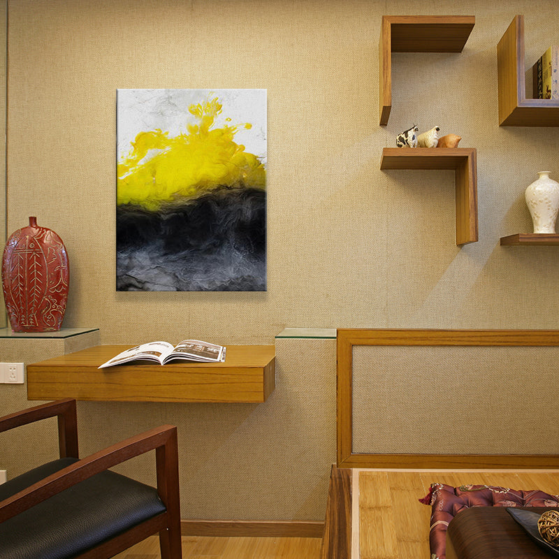 Simplicity Abstract Wall Art Decor Yellow and Black Dining Room Canvas, Textured Clearhalo 'Art Gallery' 'Canvas Art' 'Contemporary Art Gallery' 'Modern' Arts' 1641448