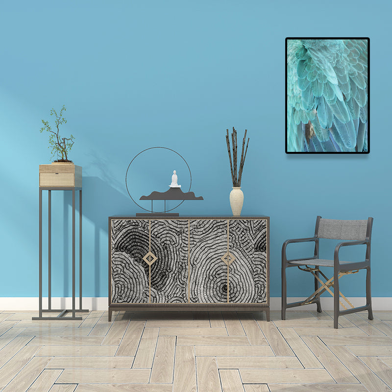 Blue Peacock Feathers Canvas Art Textured Surface Glam Living Room Wall Decoration - Blue - Clearhalo - 'Arts' - 'Canvas Art' - 1641703