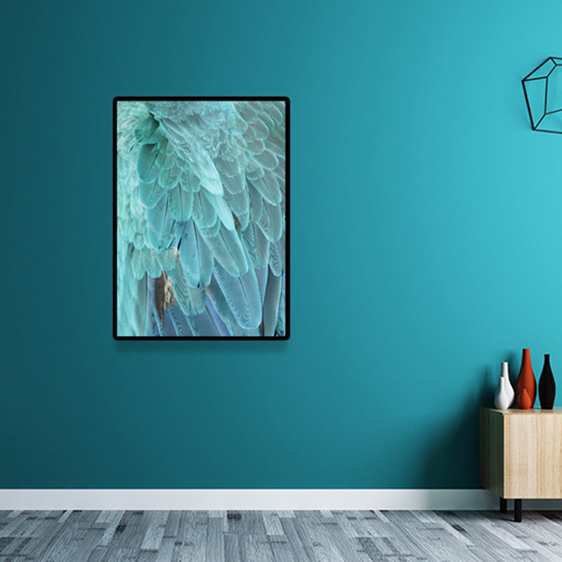 Blue Peacock Feathers Canvas Art Textured Surface Glam Living Room Wall Decoration - Clearhalo - 'Arts' - 'Canvas Art' - 1641704