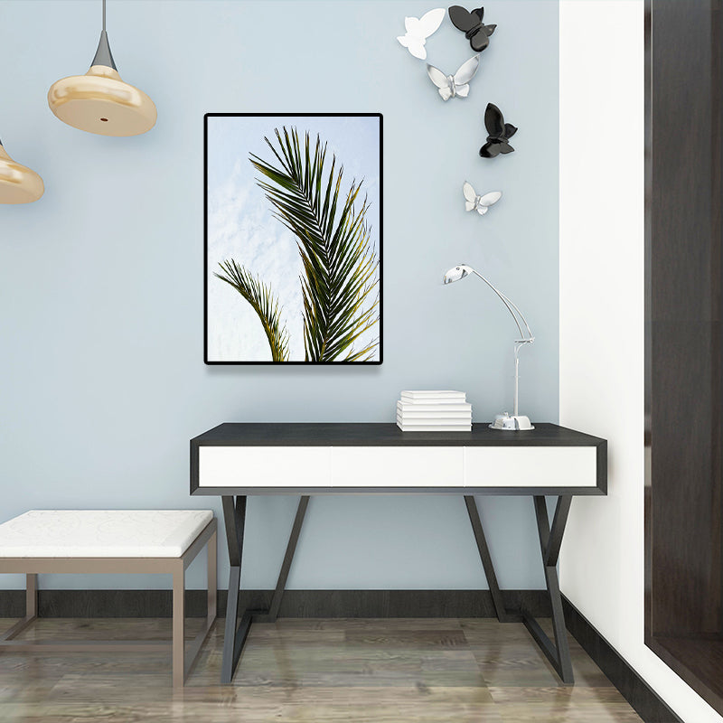 Tropics Palm Tree Branch Canvas Green-Blue Textured Wall Art Decor for Dining Room Clearhalo 'Art Gallery' 'Canvas Art' 'Coastal Art Gallery' 'Tropical' Arts' 1641732