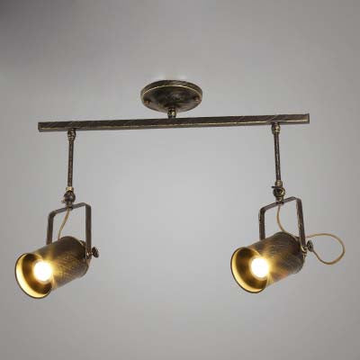 1/2/3/4-Head Iron Semi Flush Mount Light Vintage Style Bronze/Gold Finish Cylindrical Shade Ceiling Fixture for Restaurant 2 Bronze Clearhalo 'Ceiling Lights' 'Close To Ceiling Lights' 'Close to ceiling' 'Semi-flushmount' Lighting' 16422