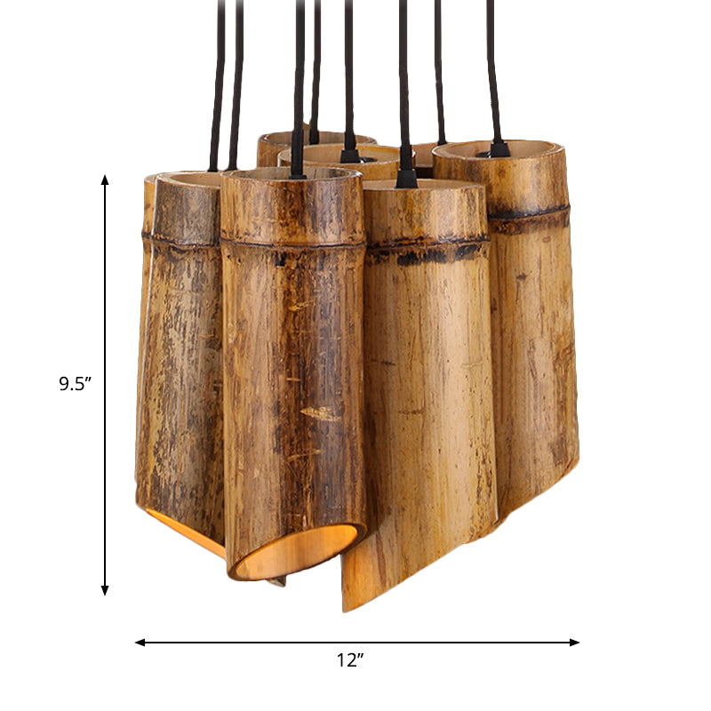 Eight-light Bamboo Hanging Lamp Antique Tube Suspension Light in Beige for Bistro Restaurant Clearhalo 'Ceiling Lights' 'Industrial Pendants' 'Industrial' 'Middle Century Pendants' 'Pendant Lights' 'Pendants' 'Tiffany' Lighting' 164233