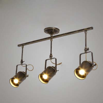 1/2/3/4-Head Iron Semi Flush Mount Light Vintage Style Bronze/Gold Finish Cylindrical Shade Ceiling Fixture for Restaurant 3 Bronze Clearhalo 'Ceiling Lights' 'Close To Ceiling Lights' 'Close to ceiling' 'Semi-flushmount' Lighting' 16424