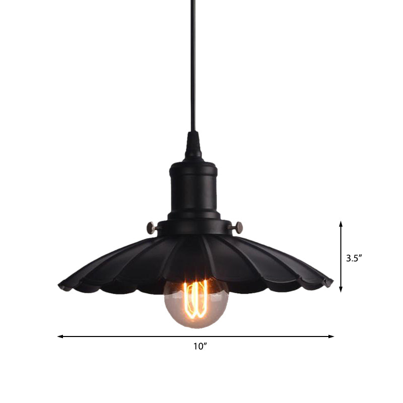 Black Scalloped Hanging Lamp Vintage Industrial Metal 1 Bulb Indoor Ceiling Light Fixture, 10"/12" Diameter Clearhalo 'Art Deco Pendants' 'Black' 'Cast Iron' 'Ceiling Lights' 'Ceramic' 'Crystal' 'Industrial Pendants' 'Industrial' 'Metal' 'Middle Century Pendants' 'Pendant Lights' 'Pendants' 'Rustic Pendants' 'Tiffany' Lighting' 164245