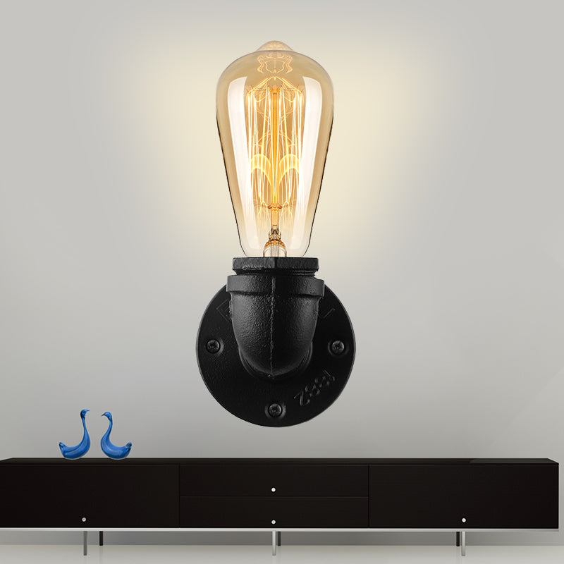 Bare Bulb Living Room Wall Sconce Lighting with Pipe Rustic Stylish Metal 1 Head Black/Bronze Wall Mount Light Black Clearhalo 'Art deco wall lights' 'Cast Iron' 'Glass' 'Industrial wall lights' 'Industrial' 'Middle century wall lights' 'Modern' 'Rustic wall lights' 'Tiffany' 'Traditional wall lights' 'Wall Lamps & Sconces' 'Wall Lights' Lighting' 164282