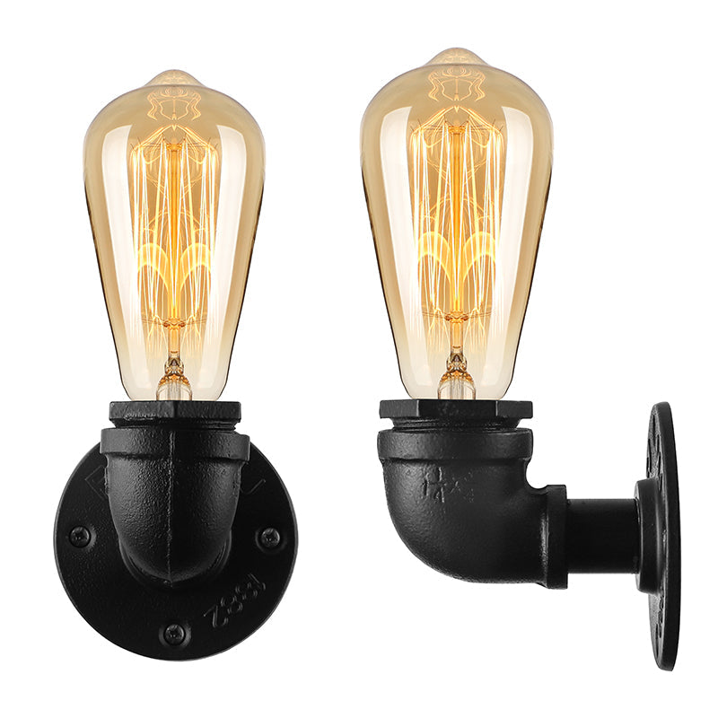 Bare Bulb Living Room Wall Sconce Lighting with Pipe Rustic Stylish Metal 1 Head Black/Bronze Wall Mount Light Clearhalo 'Art deco wall lights' 'Cast Iron' 'Glass' 'Industrial wall lights' 'Industrial' 'Middle century wall lights' 'Modern' 'Rustic wall lights' 'Tiffany' 'Traditional wall lights' 'Wall Lamps & Sconces' 'Wall Lights' Lighting' 164285