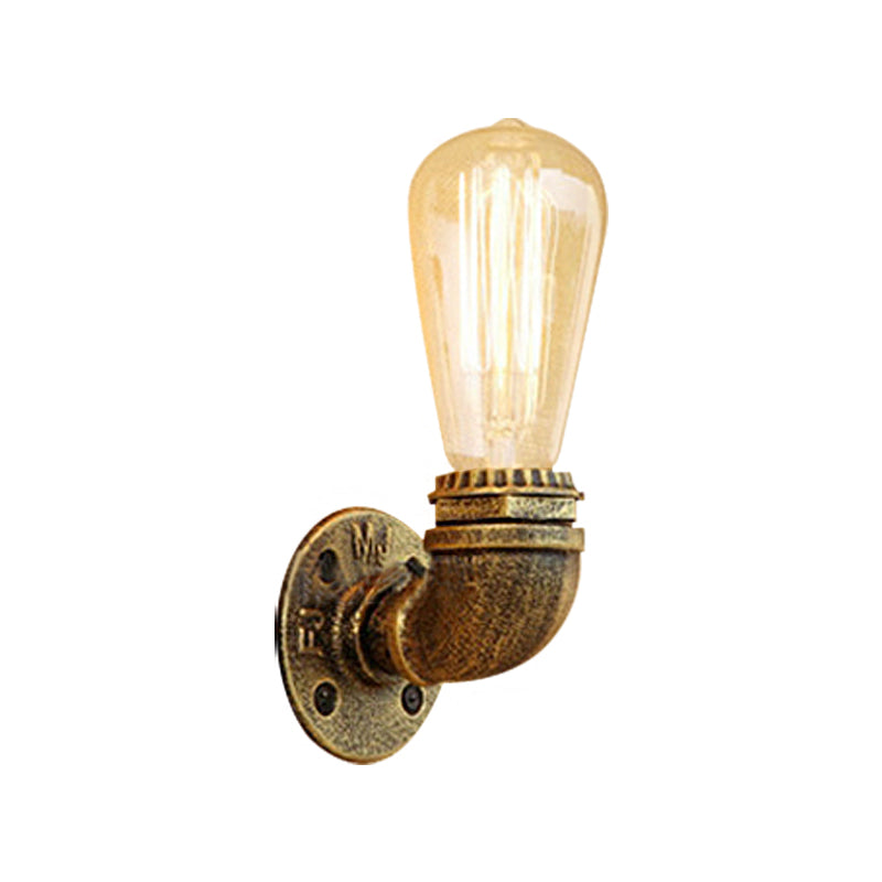 Bare Bulb Living Room Wall Sconce Lighting with Pipe Rustic Stylish Metal 1 Head Black/Bronze Wall Mount Light Clearhalo 'Art deco wall lights' 'Cast Iron' 'Glass' 'Industrial wall lights' 'Industrial' 'Middle century wall lights' 'Modern' 'Rustic wall lights' 'Tiffany' 'Traditional wall lights' 'Wall Lamps & Sconces' 'Wall Lights' Lighting' 164290