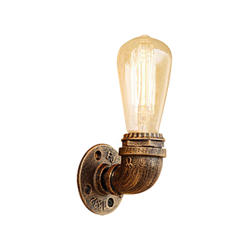 Bare Bulb Living Room Wall Sconce Lighting with Pipe Rustic Stylish Metal 1 Head Black/Bronze Wall Mount Light Clearhalo 'Art deco wall lights' 'Cast Iron' 'Glass' 'Industrial wall lights' 'Industrial' 'Middle century wall lights' 'Modern' 'Rustic wall lights' 'Tiffany' 'Traditional wall lights' 'Wall Lamps & Sconces' 'Wall Lights' Lighting' 164292