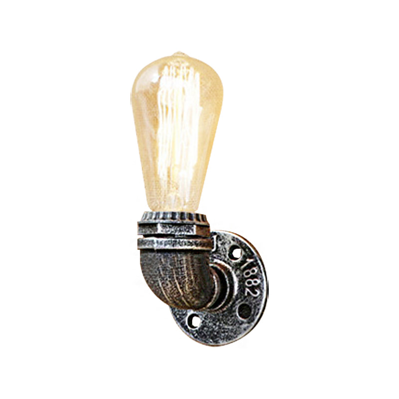 Bare Bulb Living Room Wall Sconce Lighting with Pipe Rustic Stylish Metal 1 Head Black/Bronze Wall Mount Light Clearhalo 'Art deco wall lights' 'Cast Iron' 'Glass' 'Industrial wall lights' 'Industrial' 'Middle century wall lights' 'Modern' 'Rustic wall lights' 'Tiffany' 'Traditional wall lights' 'Wall Lamps & Sconces' 'Wall Lights' Lighting' 164294